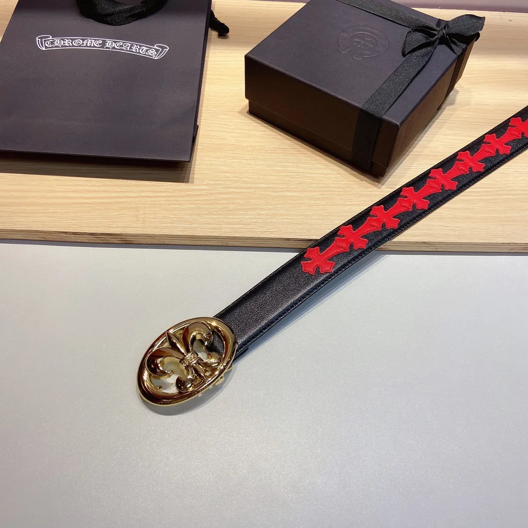 𝐂𝐡𝐫𝐨𝐦𝐞𝐇𝐞𝐚𝐫𝐭𝐬 Crow Heart double-sided tree plaster leather stitched cross belt (detachable version), high-quality hardware, with 2 logo buckles on the belt, very cool.